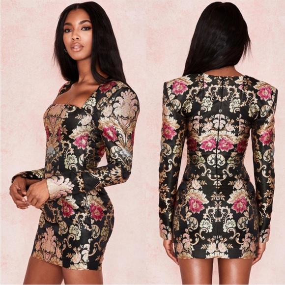 NWOT HOUSE OF CB 'Mona' Jacquard Boned Bustier Long Sleeve Mini Dress Size XS - Picture 7 of 16